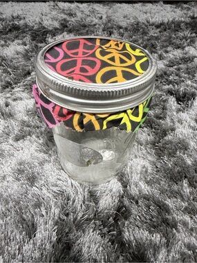 Mason Jar with Peace Sign Fabric Lid Cover - Multicolor